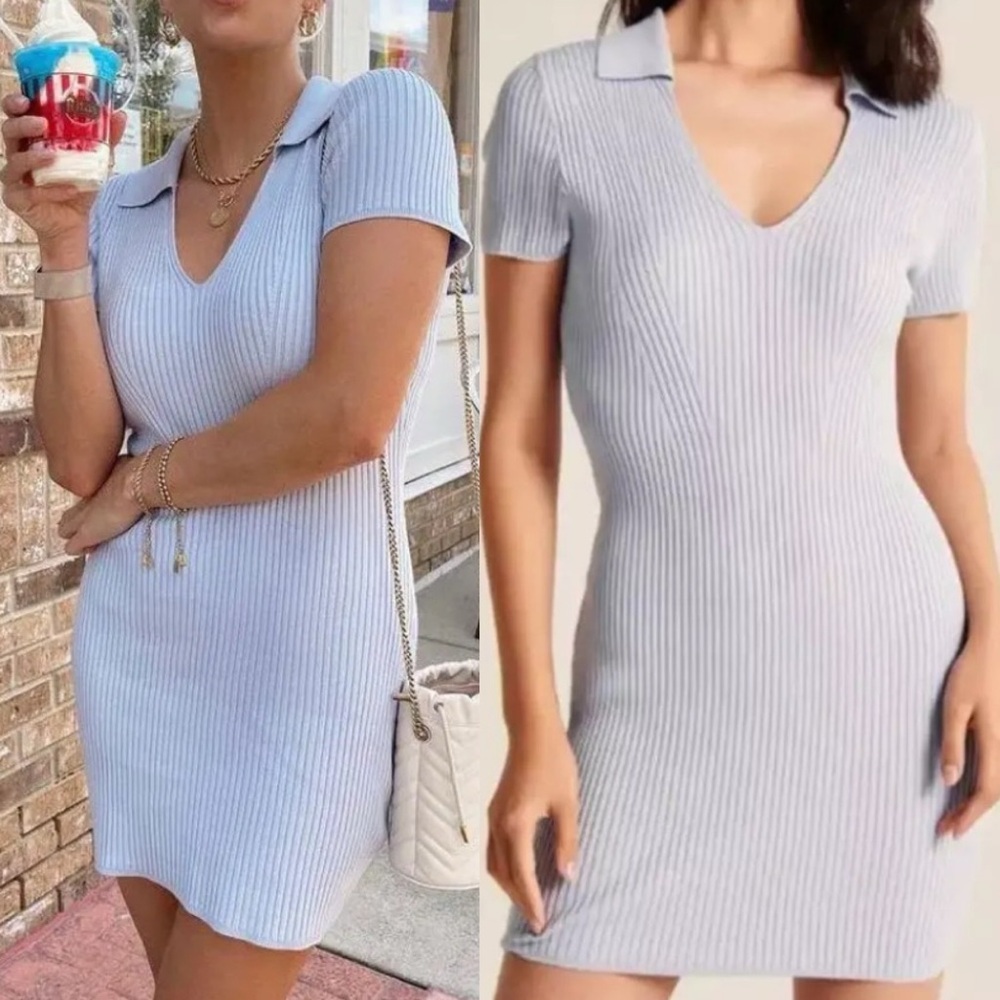 Abercrombie & Fitch Light Blue Ribbed Dress
